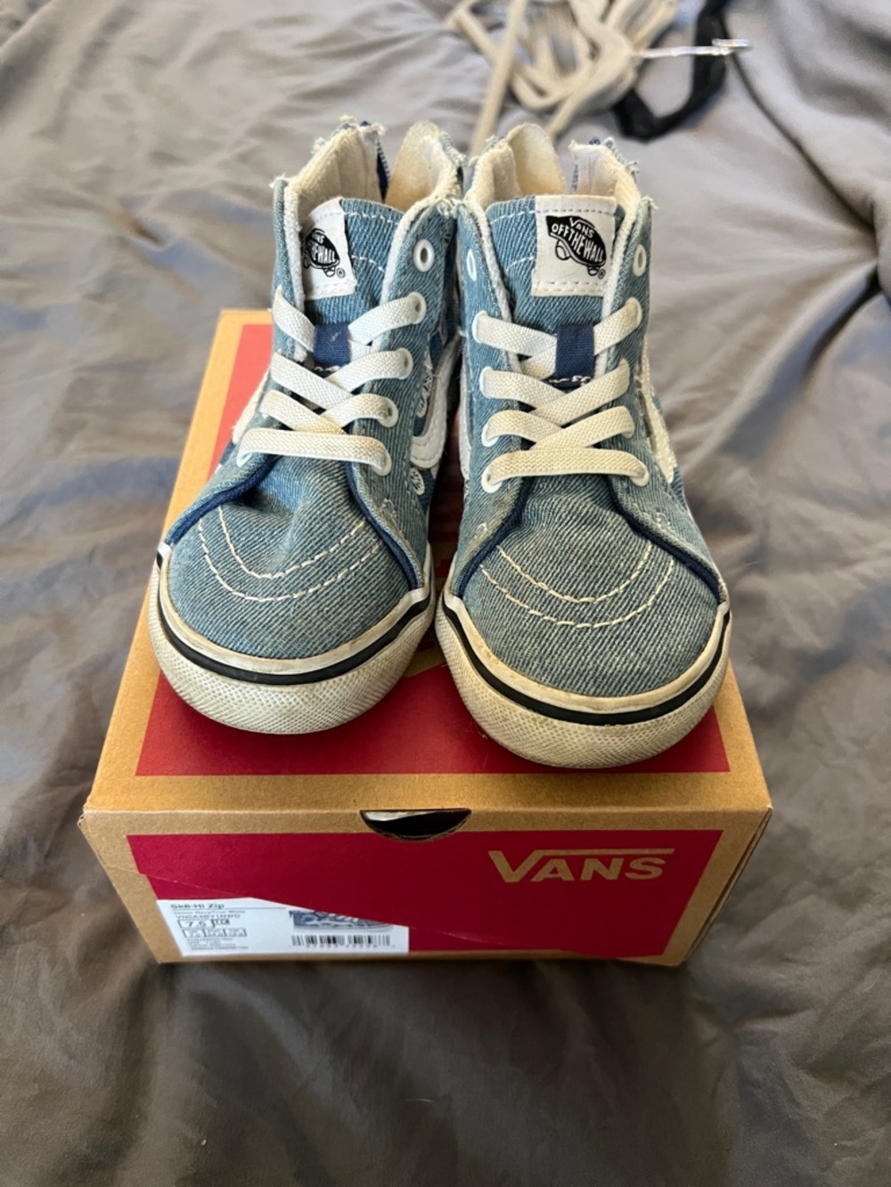 Vans High-Top Denim Sneakers in Light Blue & White